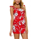 Women's Floral Printed Spaghetti Straps Zip Back Mini Beach Dress