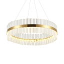 Living Room Round Light Fixture Clear Crystal Contemporary Length Adjustable Gold Chandelier with 39