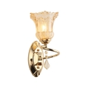 Bedroom Floral Shade Sconce Lighting Clear Glass Antique Style Wall Light with Clear Crystal Decoration