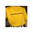 Basic Round Neck Short Sleeve Letter STOP MAKING DRAMA YOU'RE NOT SHAKESPEARE Printed Yellow Tee
