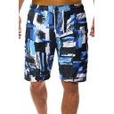 Quick-Dry Blue Casual Pocket Colorblocked Relaxed Drawcord Beach Shorts for Men