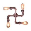 Pipe Shape Wall Light Metal 4 Lights Antique Sconce Light in Rust for Living Room