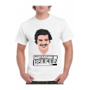Pablo Escobar Cartoon Figure Letter Printed Short Sleeve Round Neck Unisex White Tee