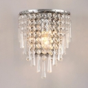 Clear Crystal Chandelier 1 Light Modern Flush Mount Wall Light in Nickel for Bedroom