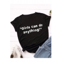 Street Style Letter GIRLS CAN DO ANYTHING Round Neck Basic Loose Cotton T-Shirt