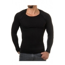 Mens Basic Simple Plain Round Neck Long Sleeve Slim Fit Knitted T-Shirt