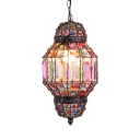 Lantern Bedroom Hanging Lamp Metal Single Light Vintage Pendant Lighting with Colorful Crystal