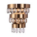 Traditional Brass Wall Lamp 2 Lights Metal Wall Sconce with Clear Crystal for Dining Room
