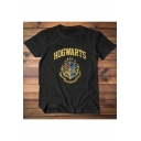 New Trendy Letter HOGWARTS Harry University Logo Print Crewneck Short Sleeve Cotton Unisex T-Shirt