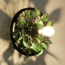 Living Room Open Bulb Sconce Metal Antique Green Wall Lamp with Wheel