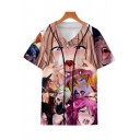 Ahegao Anime Girl 3D Printed V-Neck Short Sleeve Button-Down Baseball Shirt