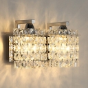 Rectangle Wall Light Fixture for Bedroom 2 Lights Vintage Style Clear Crystal Sconce Lighting
