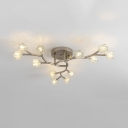 Nickel Tree Branch Chandelier 12/16 Lights Modern Clear Crystal Hanging Lamp for Living Room