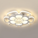 Contemporary Petal Flush Ceiling Light Acrylic White LED Ceiling Fixture with Clear Crystal for Living Room