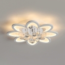 Bloom Hallway Flush Light Acrylic Contemporary LED Ceiling Fixture with Clear Crystal in White