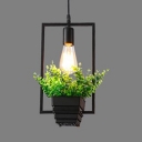 Metal Flower Pot Ceiling Light Height Adjustable Rustic Hanging Lamp in Black for Dining Room