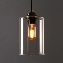 1-Light LED Mini-Pendant Light with Cylindrical Shade in Clear Glass