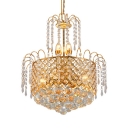 6 Lights Drum Light Fixture with Adjustable Cord Vintage Clear Crystal Hanging Chandelier in Gold