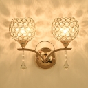 Vintage Style Brass Wall Mounted Lights with Orb Shade 2-Light Clear Crystal Sconce Lighting