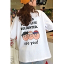 Summer New Trendy Cartoon Letter SEE YOU Cotton Loose Casual Oversized Graphic Tee