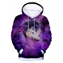 Popular American Rapper 3D Galaxy Figure Printed Long Sleeve Purple Pullover Drawstring Hoodie