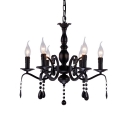 6 Lights Candle Pendant Lighting with Black Crystal and Hanging Chain Traditional Metal Chandelier