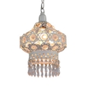 Lantern/Cylinder Ceiling Light with Crystal 1 Light Traditional Hanging Lamp in White/Blue for Living Room
