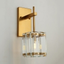 Contemporary Cube Sconce Metal and Clear Crystal Single Light Brass Wall Lamp for Kitchen