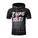 New Stylish Camo Letter FREE Graffiti Print Short Sleeve Slim Hoodie for Men