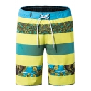 Summer Tribal Floral Stripes Printed Casual Loose Drawstring Waist Quick Dry Mens Beach Surfing Swim Shorts