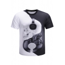 Summer New Trendy 3D Skull Printed Short Sleeve Loose Fit Black and White T-Shirt