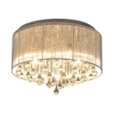 Vintage Drum Flushmount Lighting with Clear Crystal 4/6-Light White Fabric Ceiling Light Fixture