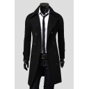 Men's New Fashion Plain Notched Lapel Collar Long Sleeve Double Breasted Wool Peacoat