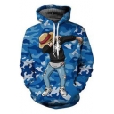 Cool Comic Camo Printed Sport Relaxed Pullover Blue Hoodie