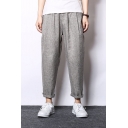 Chinese Style Cotton and Linen Comfort Solid Color Men's Loose Fit Tapered Pants