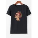 Street Style Letter Girl Printed Round Neck Short Sleeve Casual T-Shirt