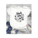 Funny Letter NEVER GROW UP Printed Round Neck Short Sleeve White Leisure T-Shirt