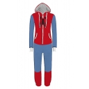 New Stylish Spider Printed Colorblock Halloween Cosplay Zip Up Hoodie Jumpsuits