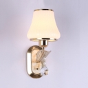 Opal Glass Tapered Wall Light Fixture with Clear Crystal 1/2-Light Vintage Style Sconce Lighting