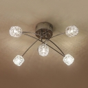 Clear Crystal Ceiling Lamp with Drum Shade 5 Lights Contemporary Semi Flush Light in Chrome