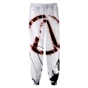 New Stylish Cool Letter Printed Drawstring Waist White Relaxed Casual Cotton Sweater Pants