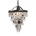 Living Room Cone Hanging Chandelier Clear Crystal Classic Style Black/Gold Pendant Light