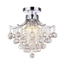 Semi Flush Light with Clear Crystal Ball 3 Lights Vintage Style Ceiling Lighting in Chrome