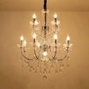 Candle Living Room Chandelier Clear Crystal 13 Lights Traditional Hanging Lights with 12