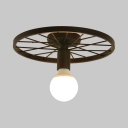 Black Wheel Ceiling Light with Open Bulb Single Light Metal Semi Flush Mount