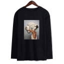 Aesthetics Vintage Floral Figure Print Round Neck Long Sleeve Unisex Relaxed T-Shirt