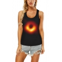 Theoretical Physicist Black Hole Printed Sleeveless Hollow Out Back Slim Tank Top