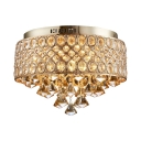 Contemporary Drum Flushmount Lighting Clear Crystal 4-Light Gold Ceiling Light Fixture for Bedroom