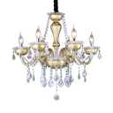 6 Lights Candle Chandelier Contemporary Length Adjustable Metal Hanging Chandelier with Clear Crystal Decoration and 12