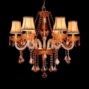 6 Lights Tapered Chandelier Traditional Length Adjustable Red Crystal Hanging Chandelier with 12